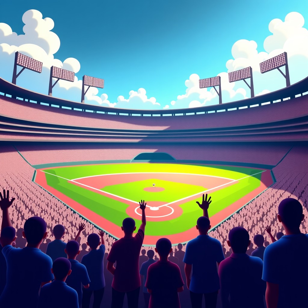 야구장 관중석의 활기찬 분위기