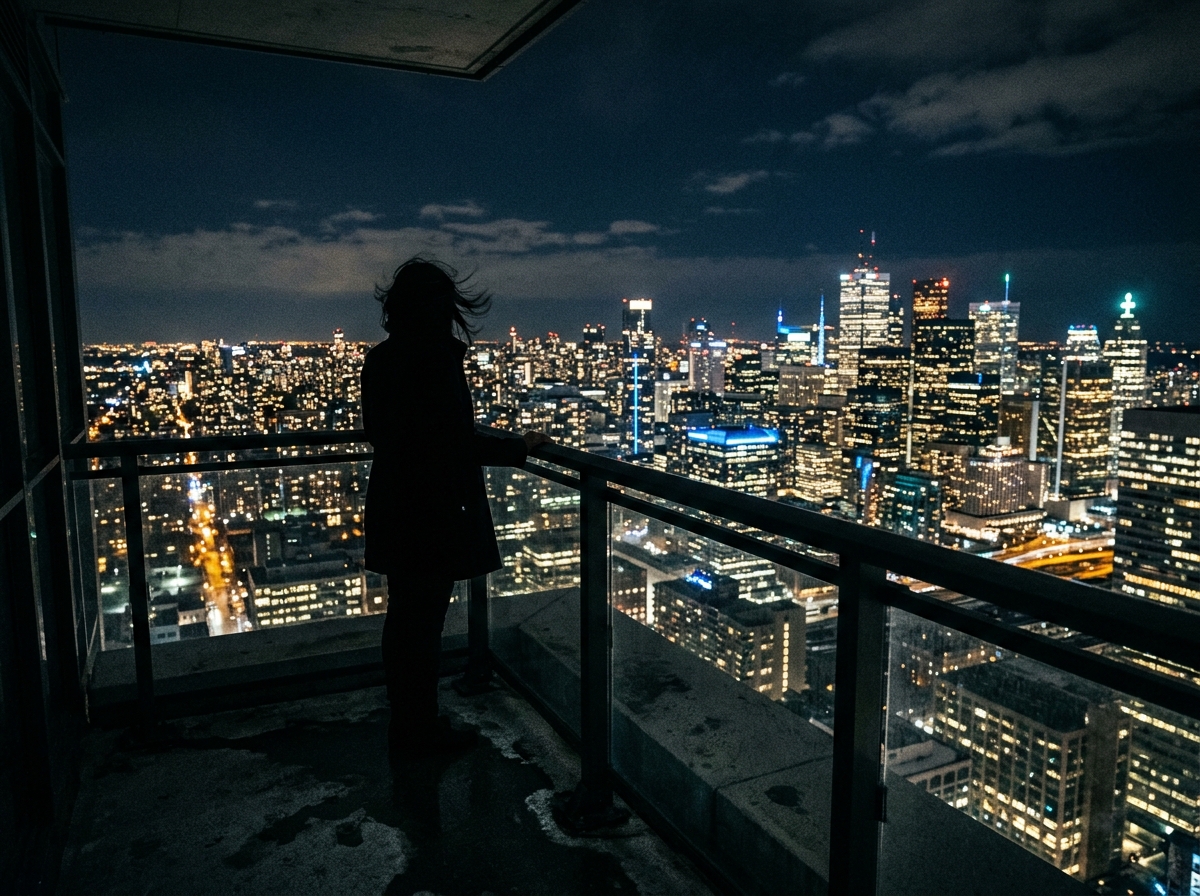 도시 야경과 고립된 인물의 심리