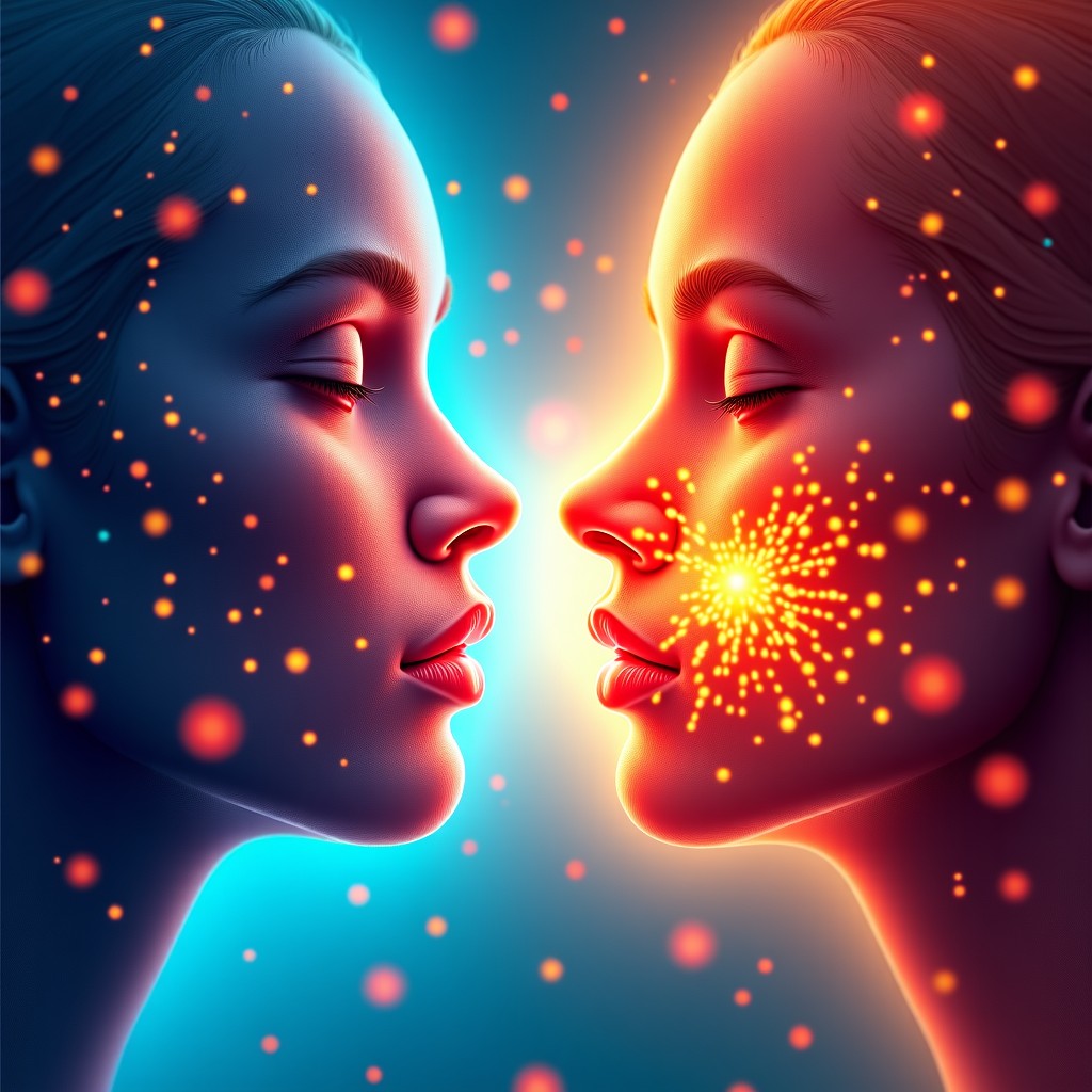 Artistic illustration showing the connection between smell and taste, abstract representation of aroma molecules reaching olfactory receptors, vibrant colors, professional lighting, 1:1