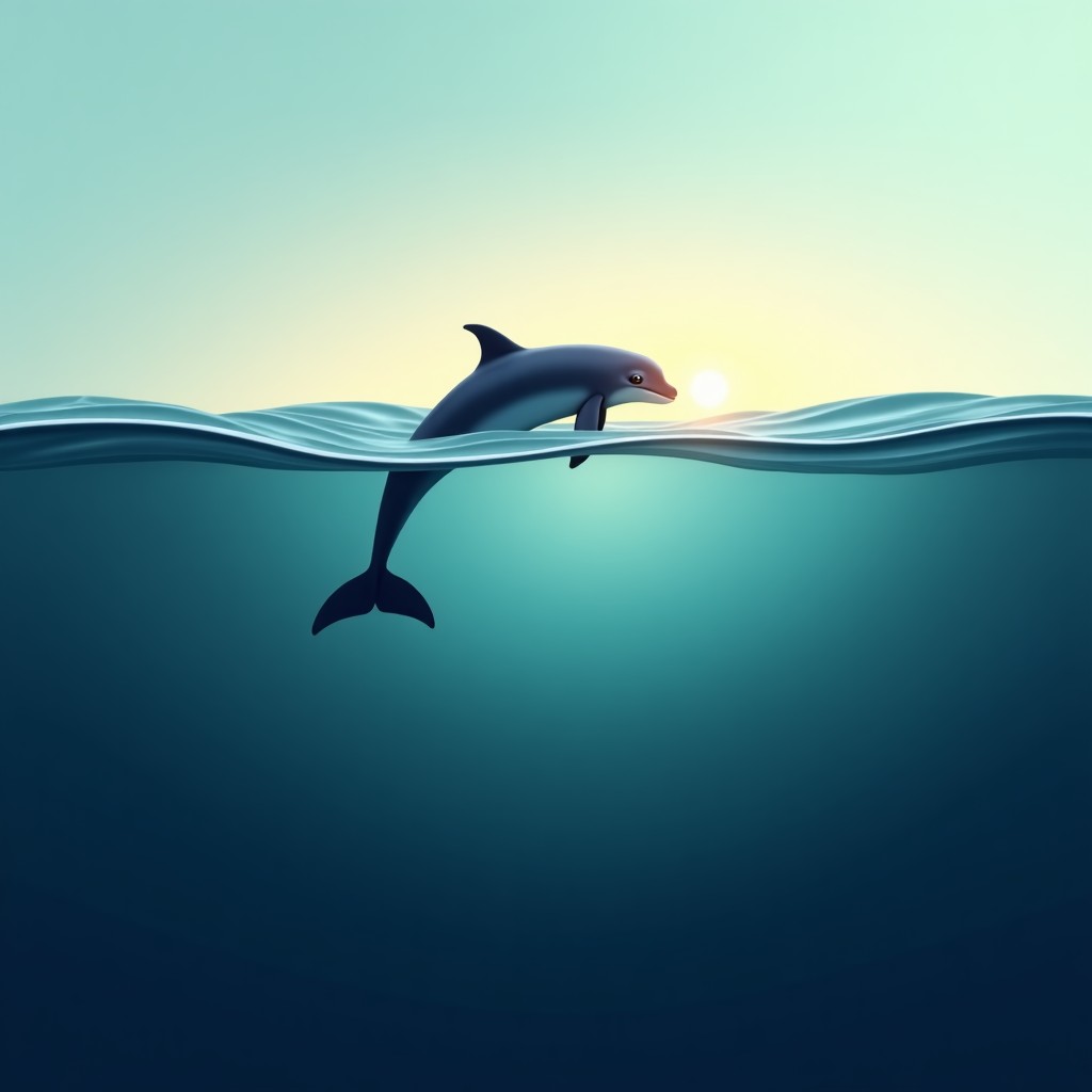 Artistic rendering of a serene ocean with a porpoise swimming, soft natural tones, cinematic composition, 4:3