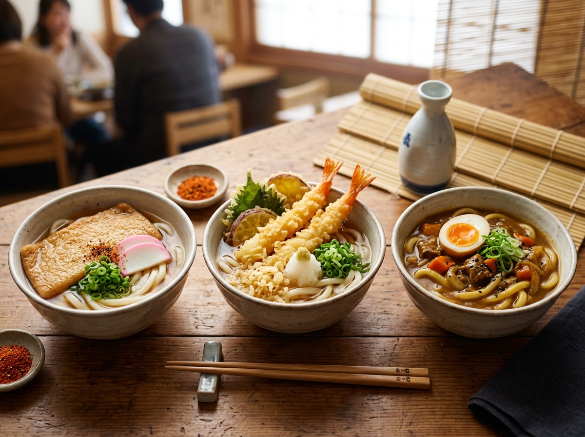 다채로운 일본식 우동 상차림