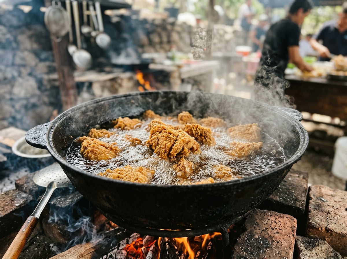 바삭하게 튀겨지는 시장 통닭