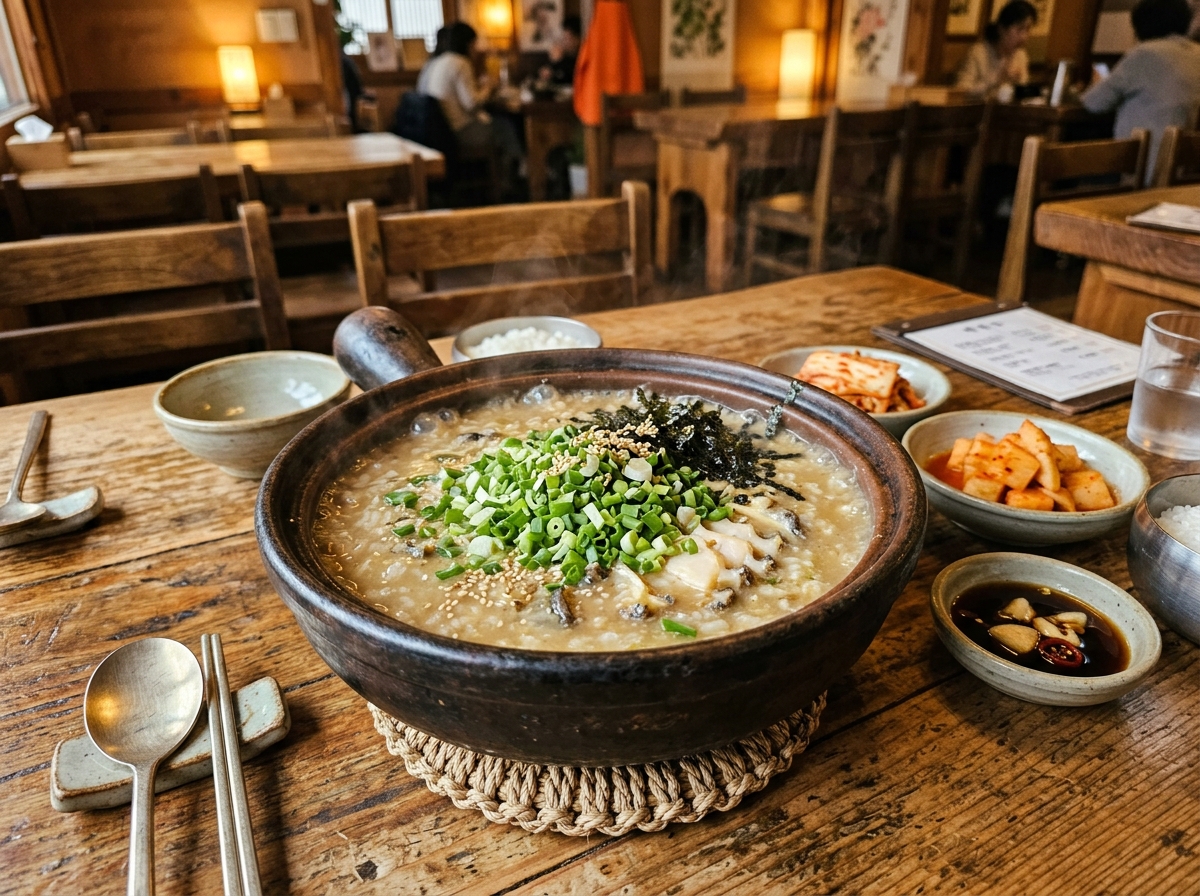 갓 끓여낸 전복죽