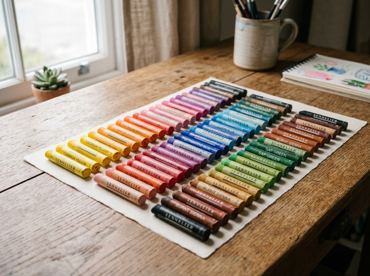 작업 중인 오일파스텔 세트