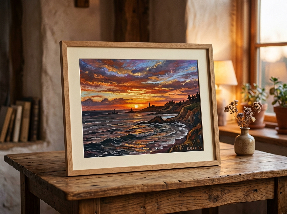 완성된 노을 바다 그림