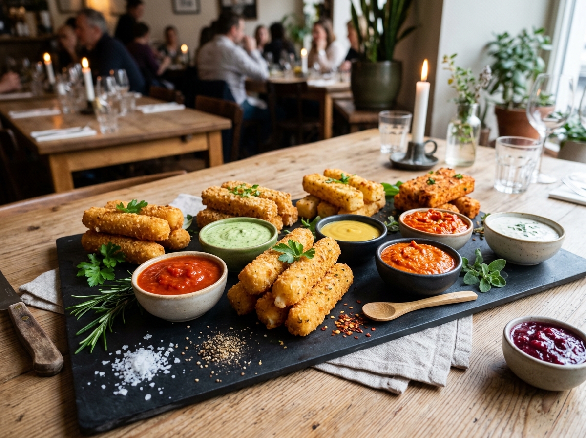 다양한 소스와 치즈스틱 조합