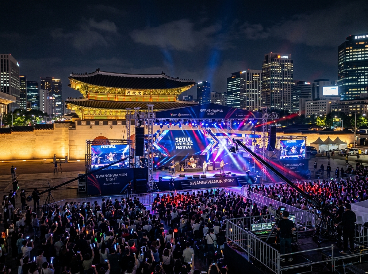 광화문 광장에서 펼쳐지는 대규모 공연 연출