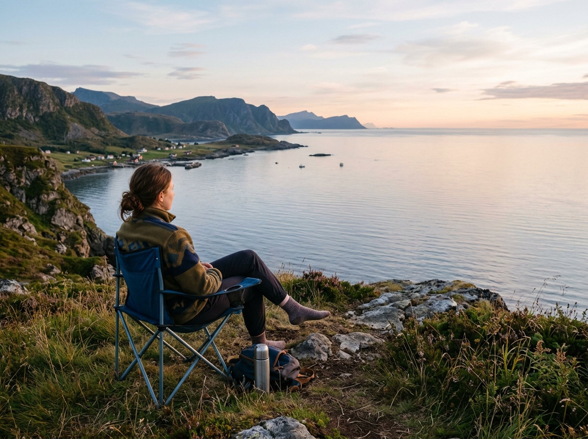 캠핑의 여유를 즐기는 사람의 뒷모습