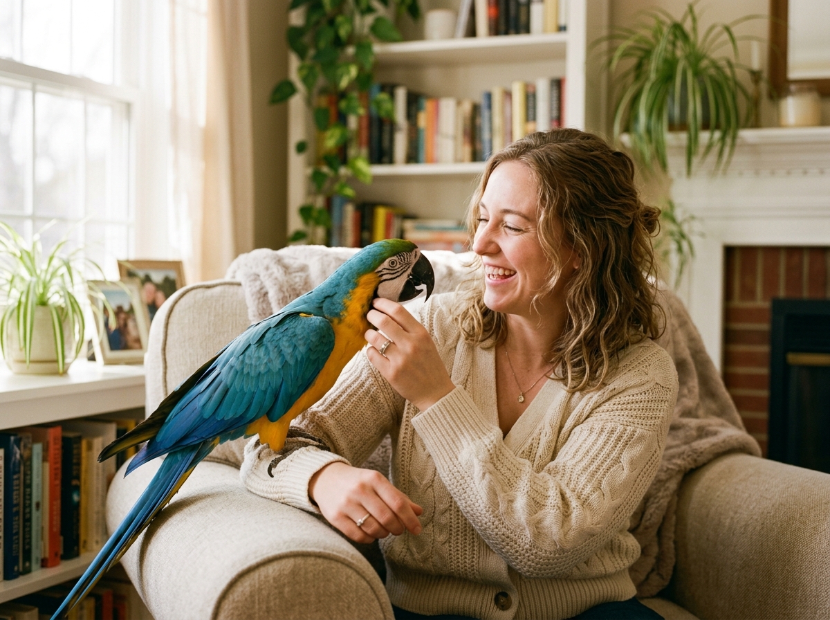 보호자와 소통하는 앵무새
