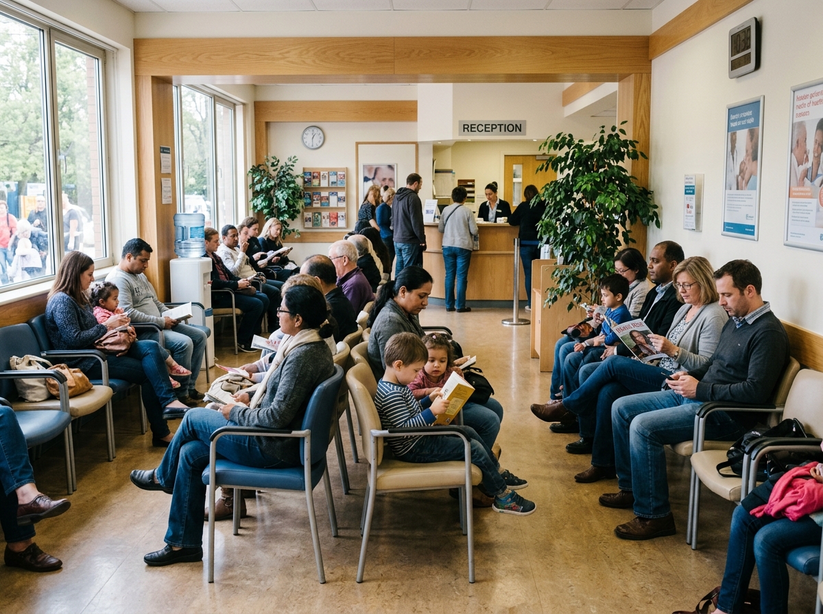 진료실 앞에서 대기하는 사람들