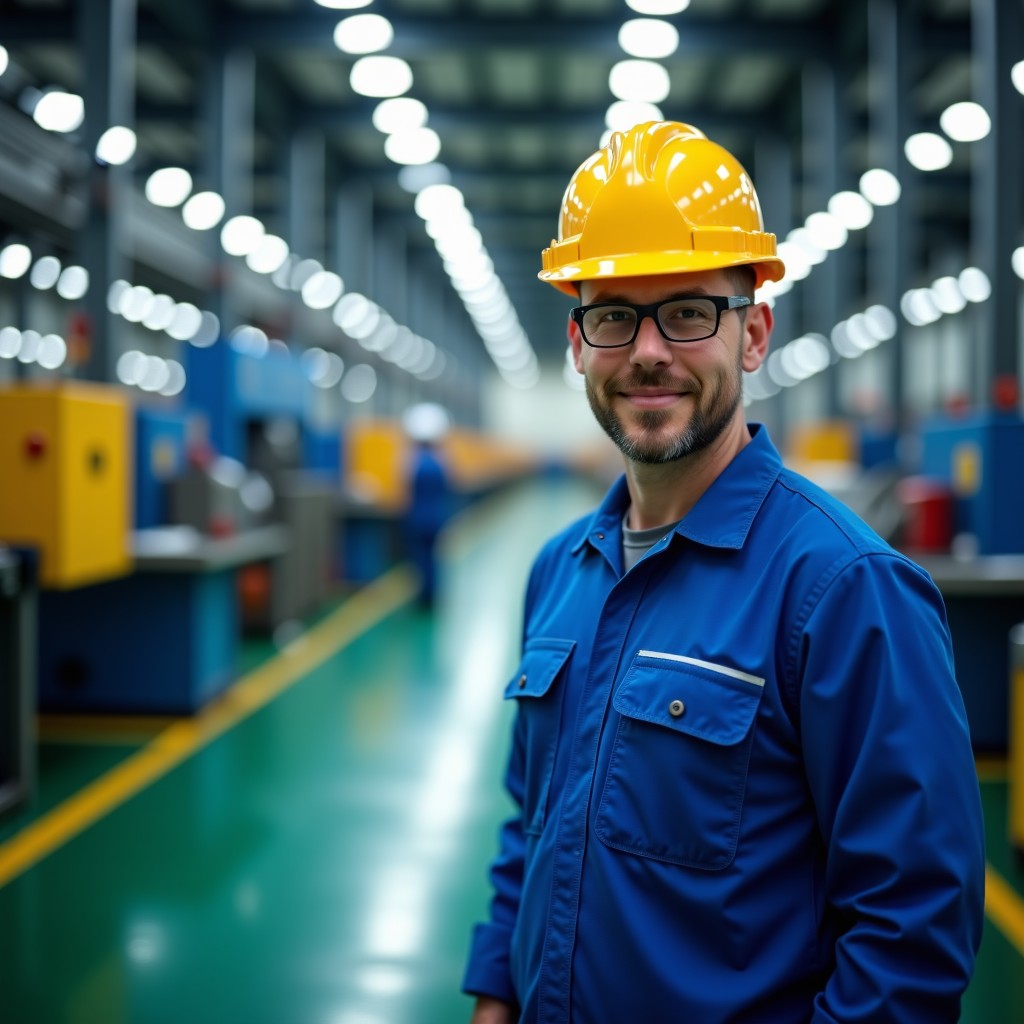 A detailed view of safety equipment and factory maintenance, professional and clean industrial aesthetic, realistic photography, 4:3 aspect ratio