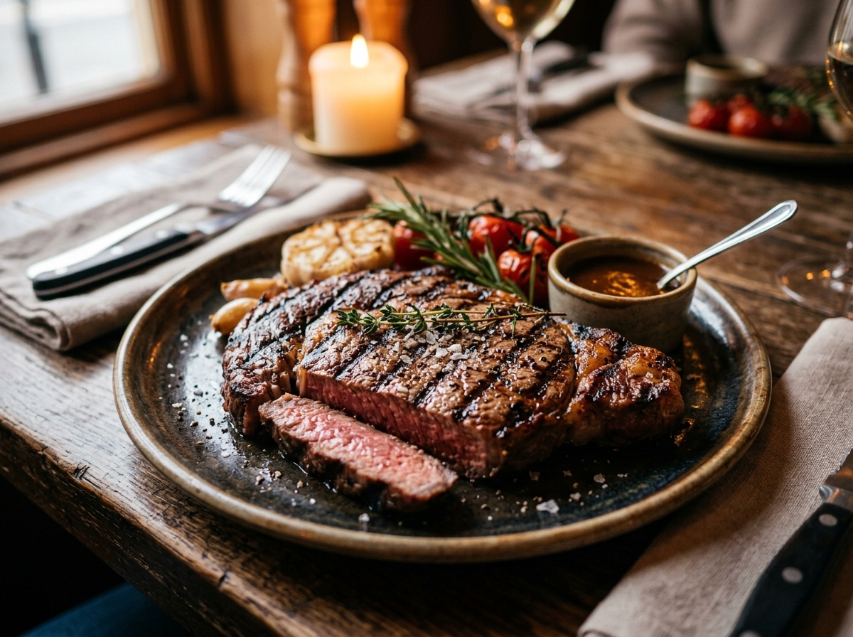 완벽하게 구워진 스테이크