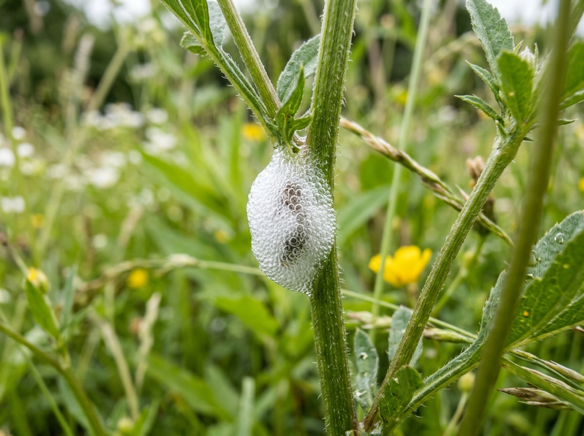 식물 위에 형성된 하얀 거품
