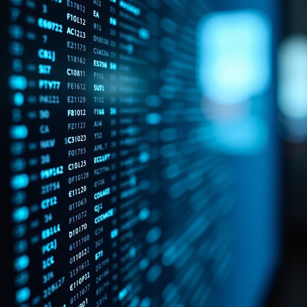 Close-up of digital code patterns reflecting on a glass surface, representing algorithm and data complexity, high contrast, 16:9