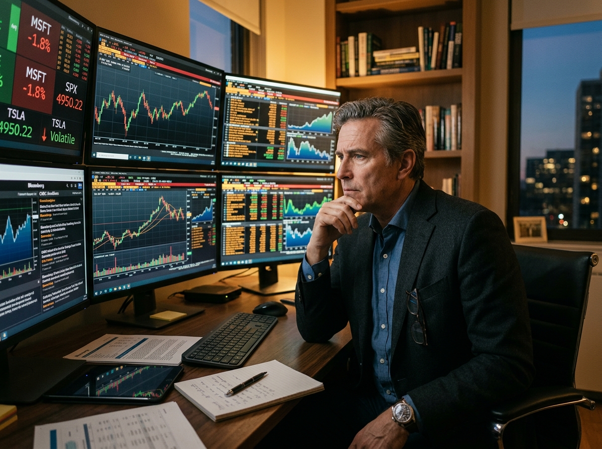 신중하게 차트를 분석하는 투자자의 모습