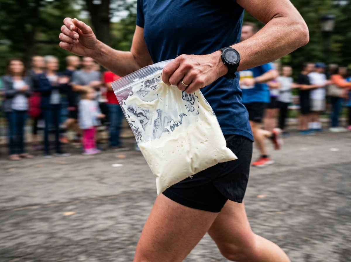 런닝 중에 지퍼백을 흔드는 모습