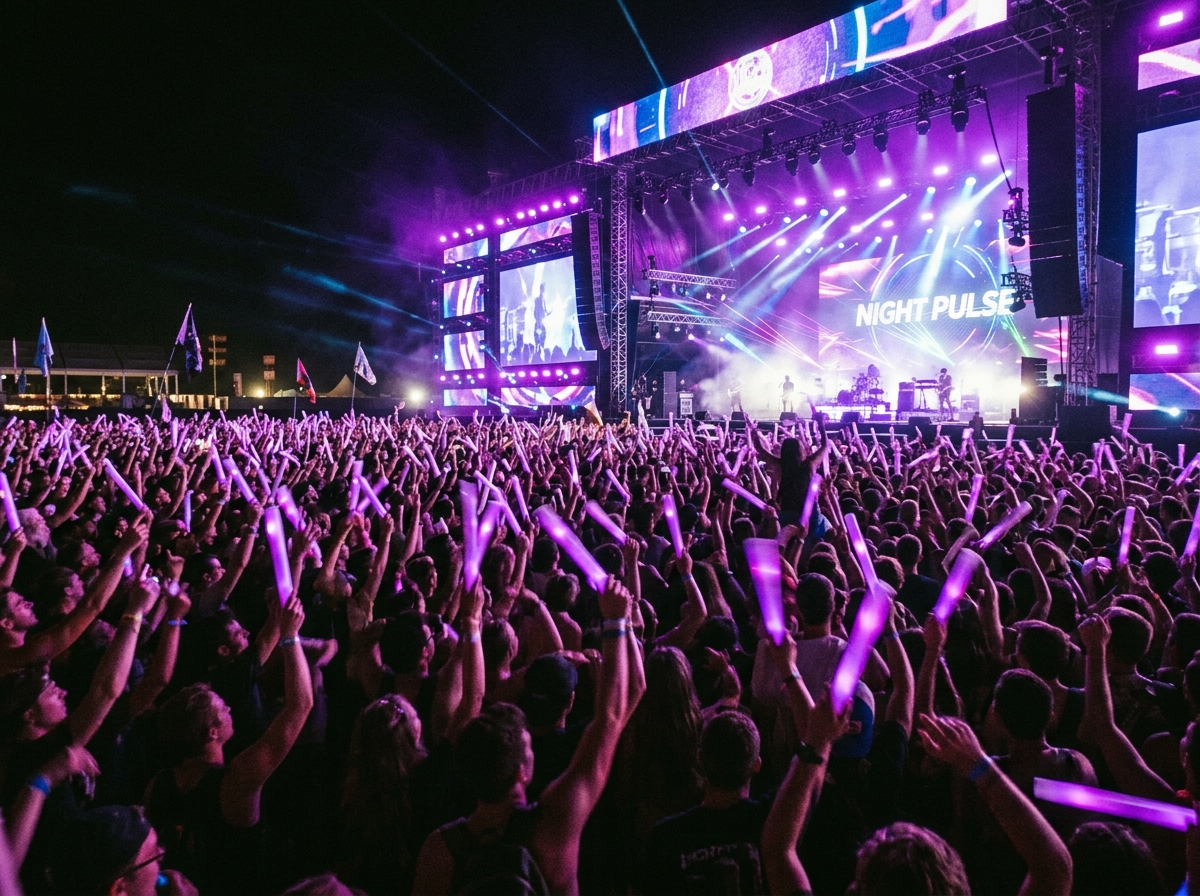 보랏빛 무대 조명 아래의 환호