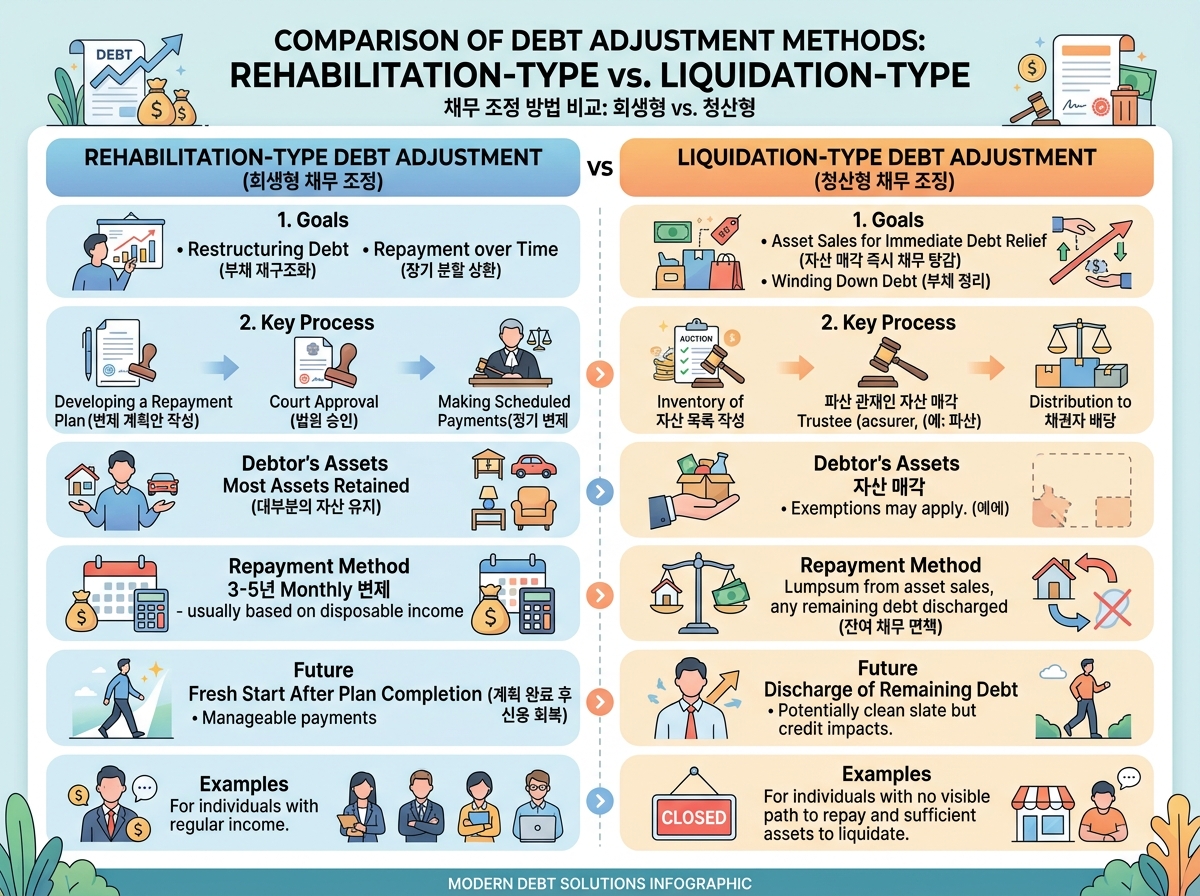 두 가지 채무조정 제도의 비교를 보여주는 인포그래픽