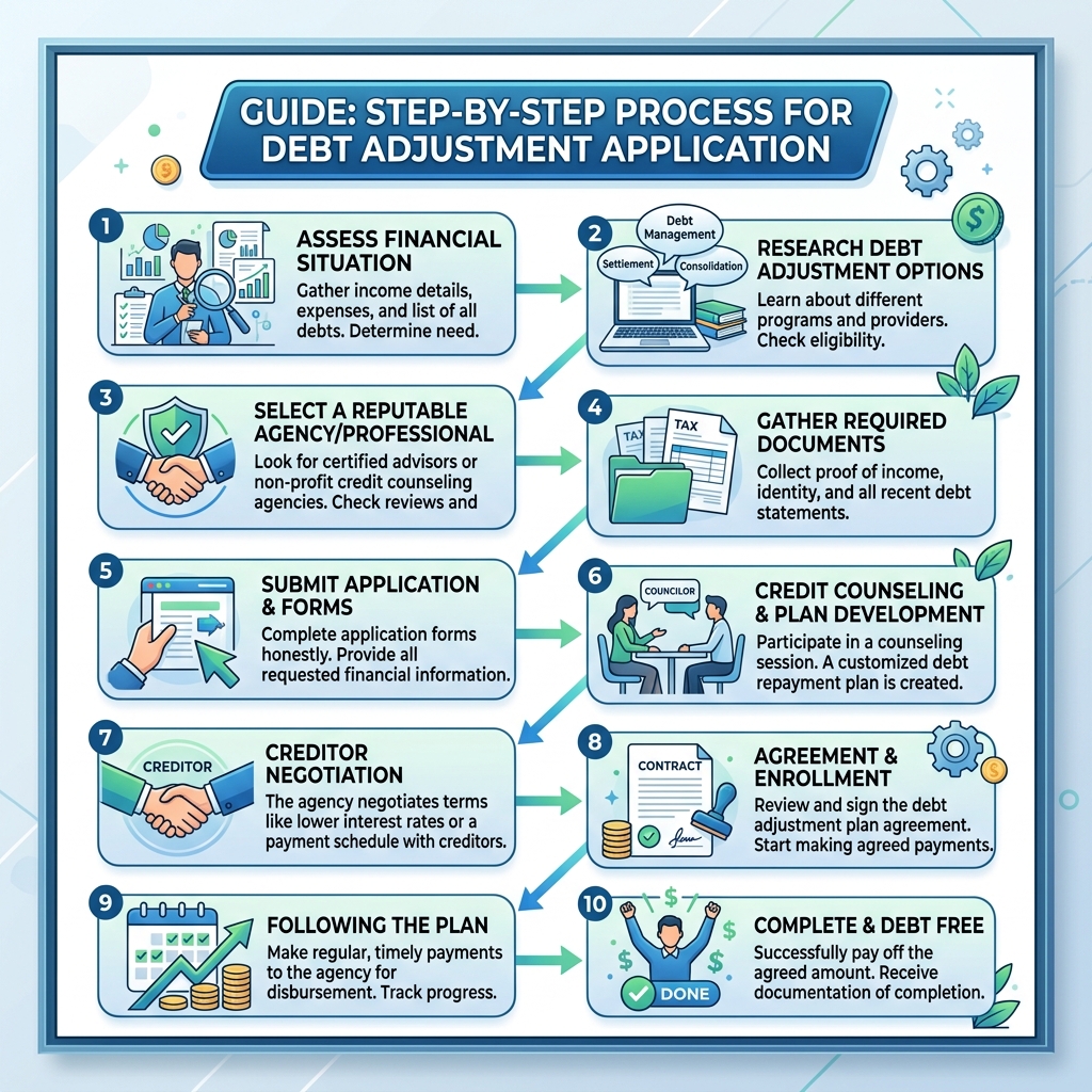 회생형 채무조정 서류 준비와 신청 절차를 보여주는 단계도