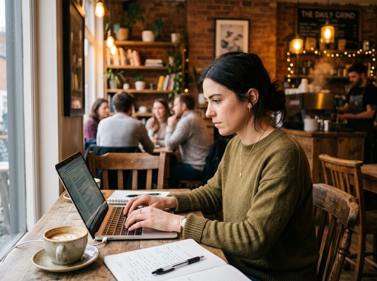 노트북으로 경제 기사를 읽는 모습