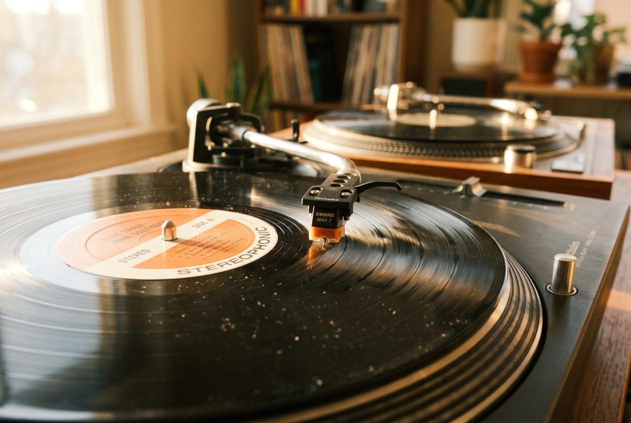 턴테이블 위 돌아가는 LP