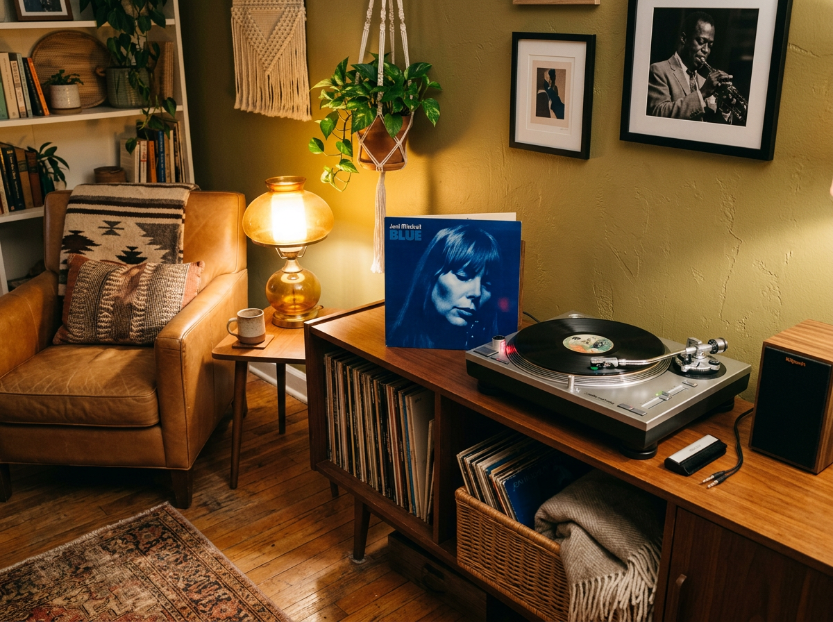 조명 아래 놓인 LP 커버