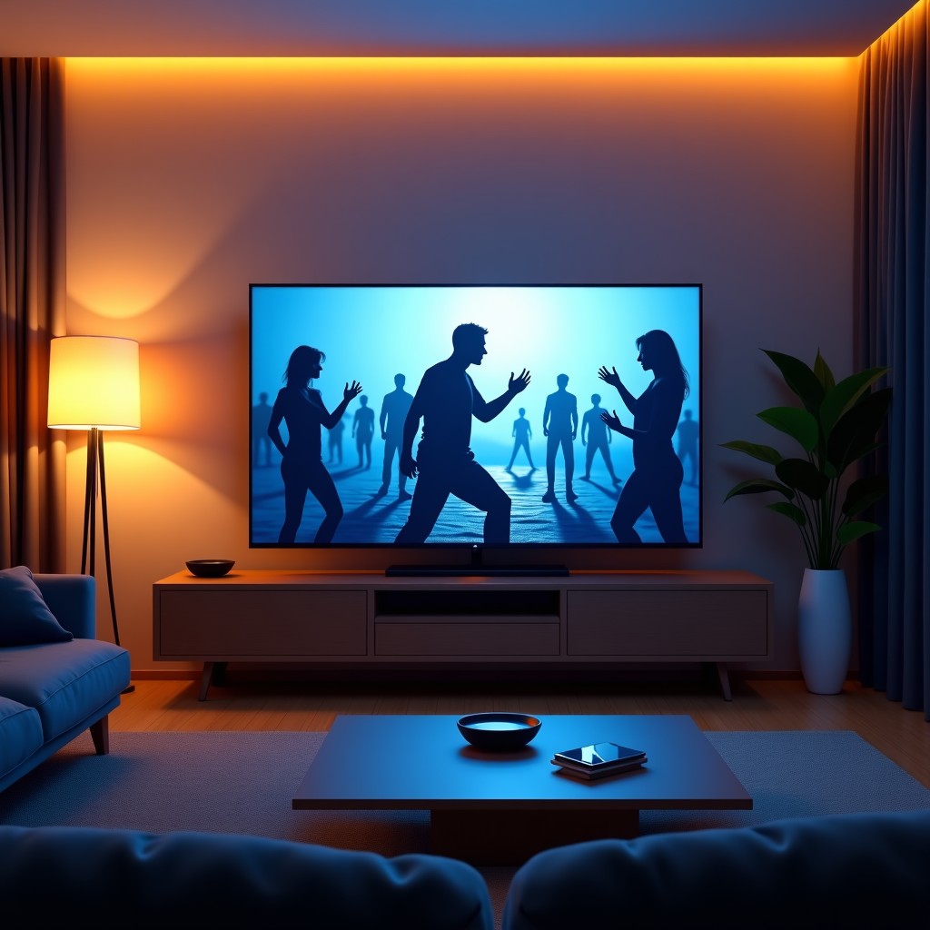 거실 TV로 넷플릭스를 시청하는 모습