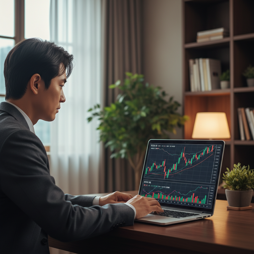 경제 차트를 분석하며 고민에 빠진 사람의 모습