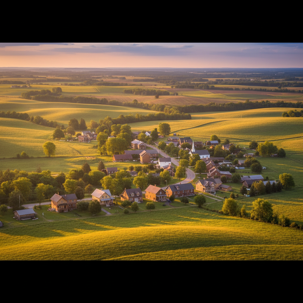 고요한 미국 시골 마을의 풍경