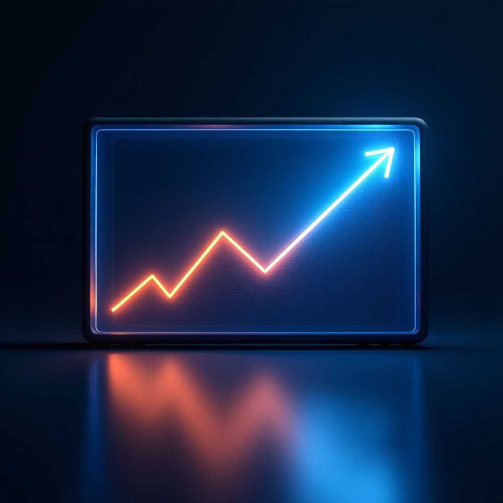 Modern digital art showing a sharp downward sloping line graph on a futuristic screen with dark blue and neon orange accents, high quality, 4:3 aspect ratio.