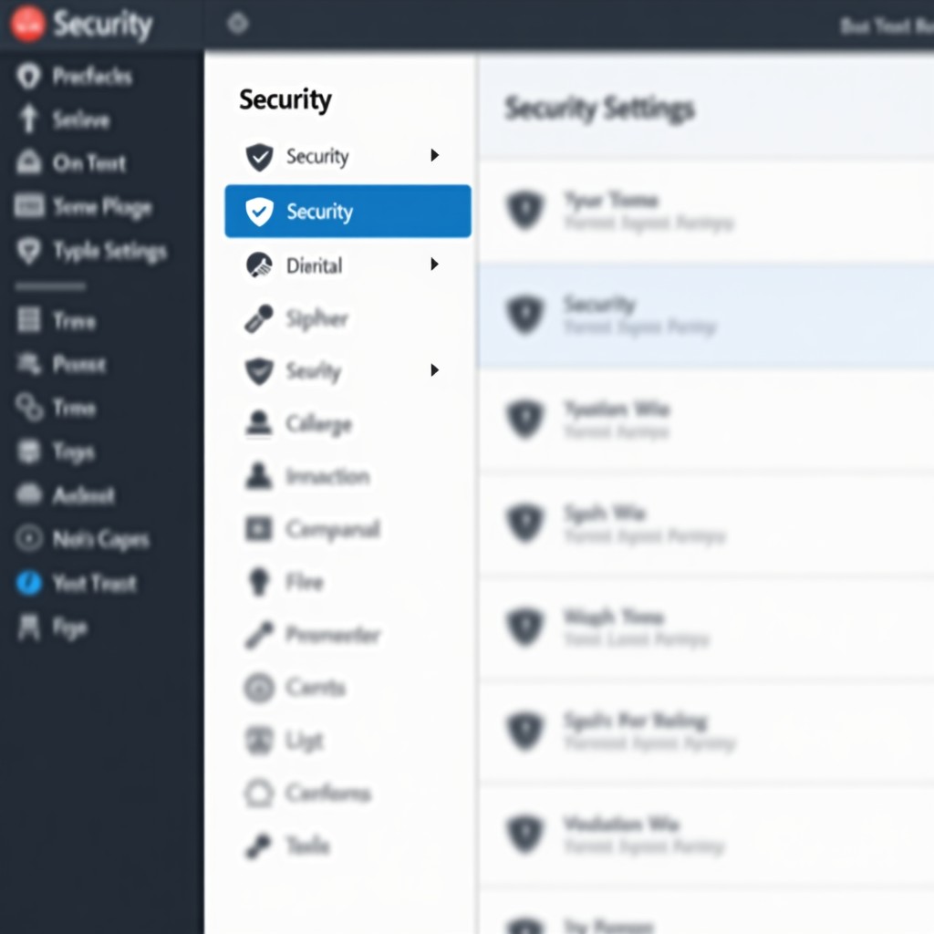 A clean and modern digital interface showing security settings and shield icons, high contrast, professional design, 1:1