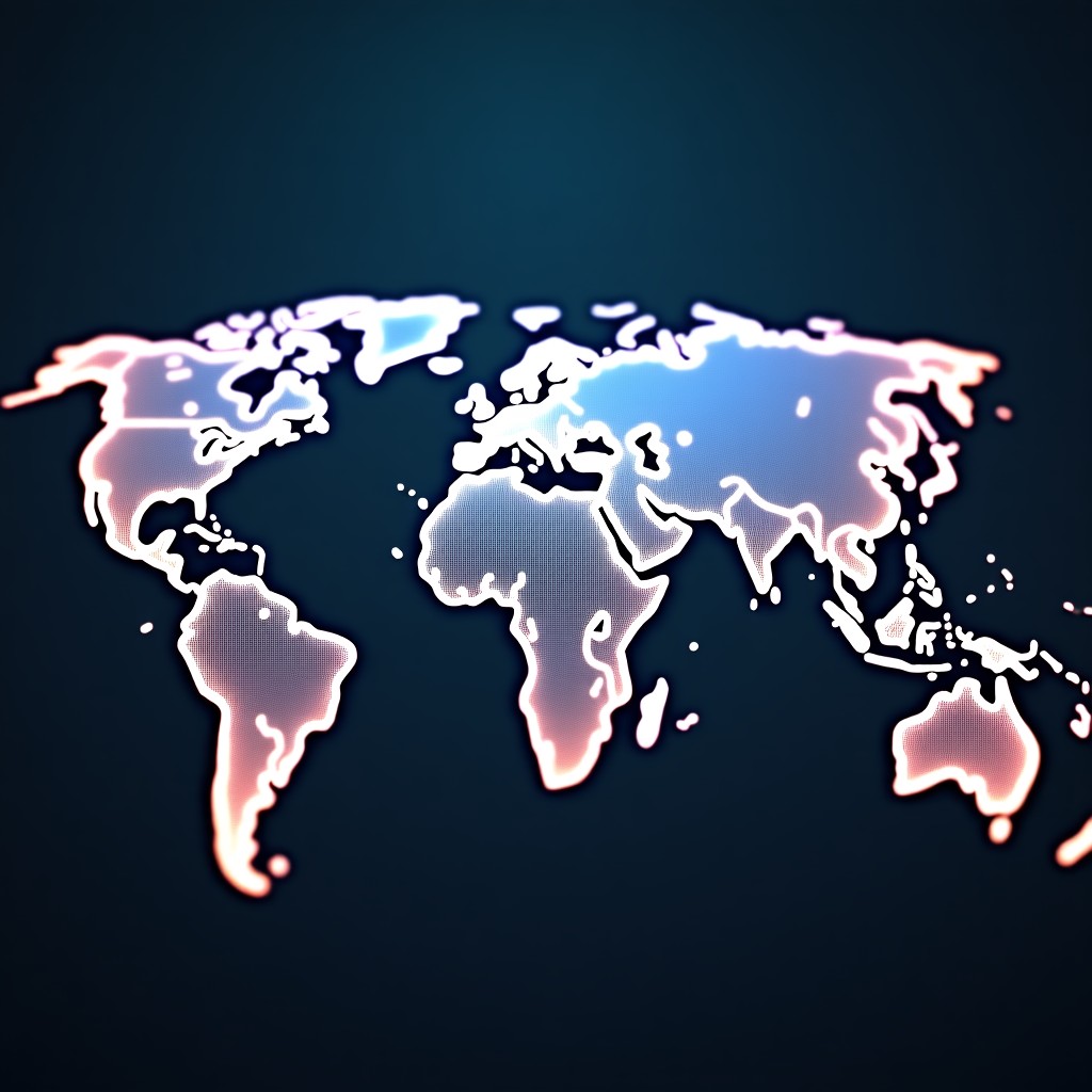 A futuristic digital art piece showing a glowing neural network mesh overlaying a map of the world with subtle military technology elements like satellite silhouettes, high contrast blue and gold lighting, 4:3